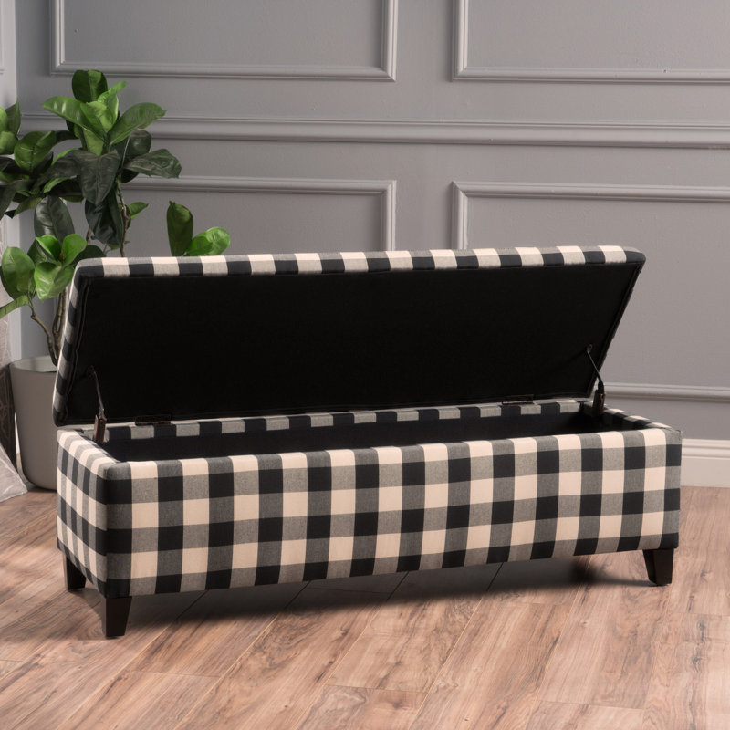 Banc de rangement rembourré Schmit, À damier noir, 16.25" H x 51.25" W x 17.50" D