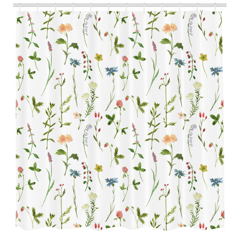 Floral Watercolor Print Light-Filtering Fabric Shower Curtain