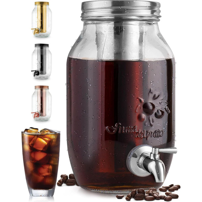 Zulay 1.5L Cold Brew Coffee Maker - Thick Glass Carafe & Stainless Steel Filter for Coffee & Tea, Silver