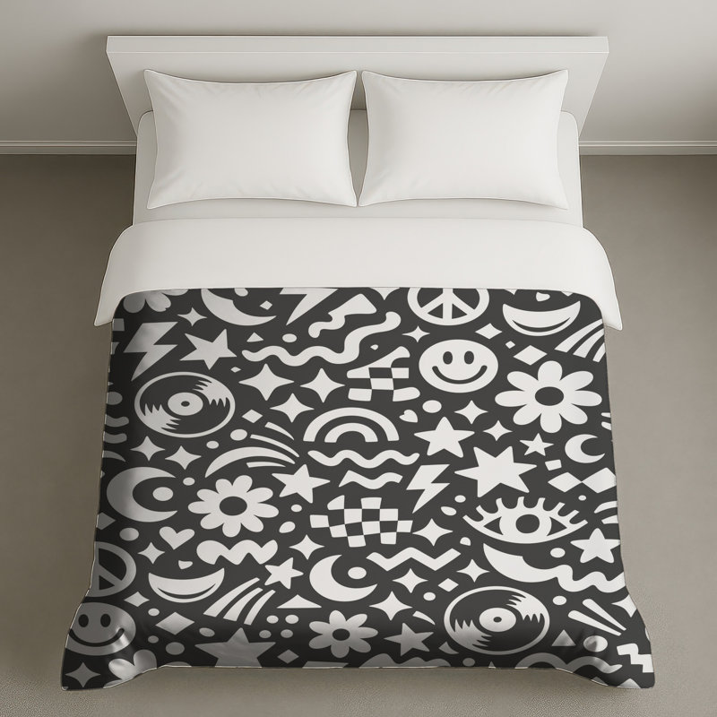 Housses de couette avec symboles noirs et blancs, Queen