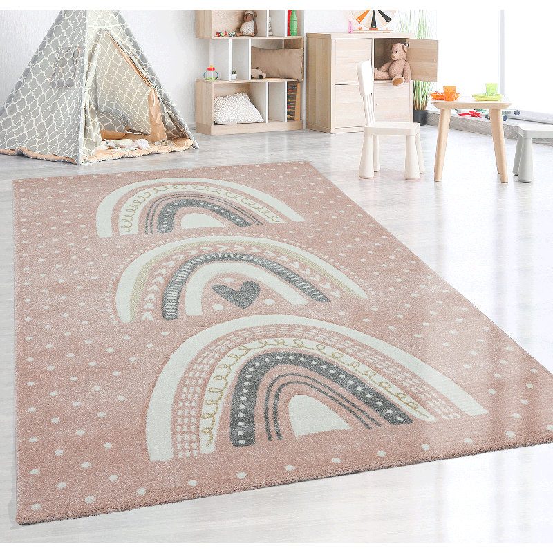 Viraj Pastel Kids Light Pink/White/Black Rug, Rectangle 160 x 230cm