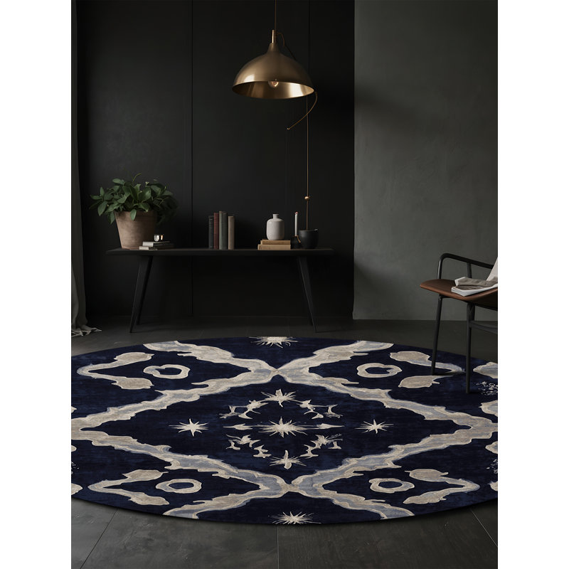 Machine Washable Gray Area Rug, Round 4'