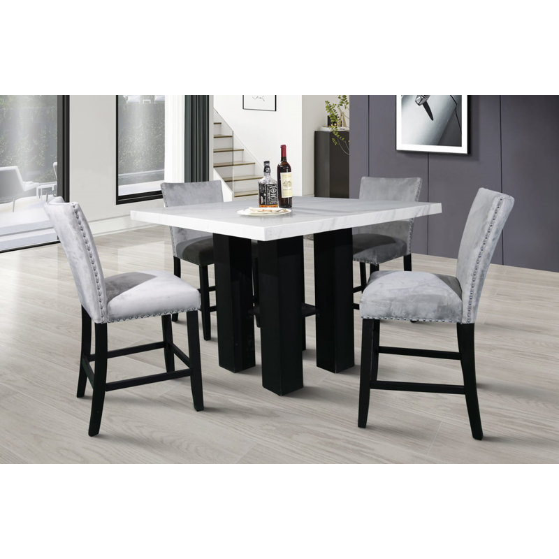 Ensemble repas à hauteur de comptoir pour 4 personnes, gris