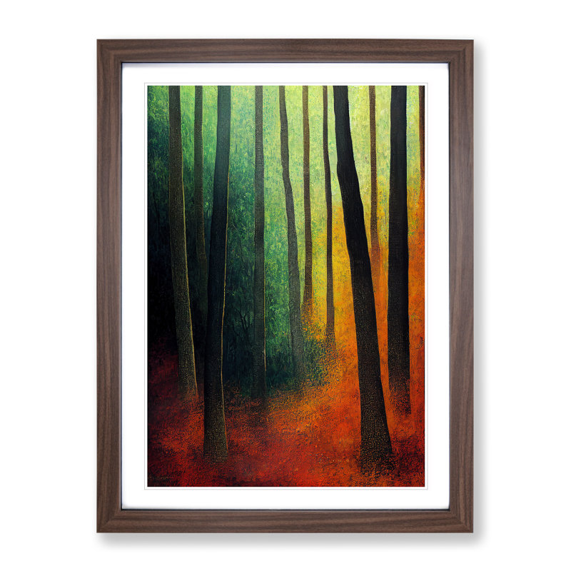 Colourful Forest No.1 - Wall Art, 66cm H x 48cm W x 2cm D, Walnut Framed, White