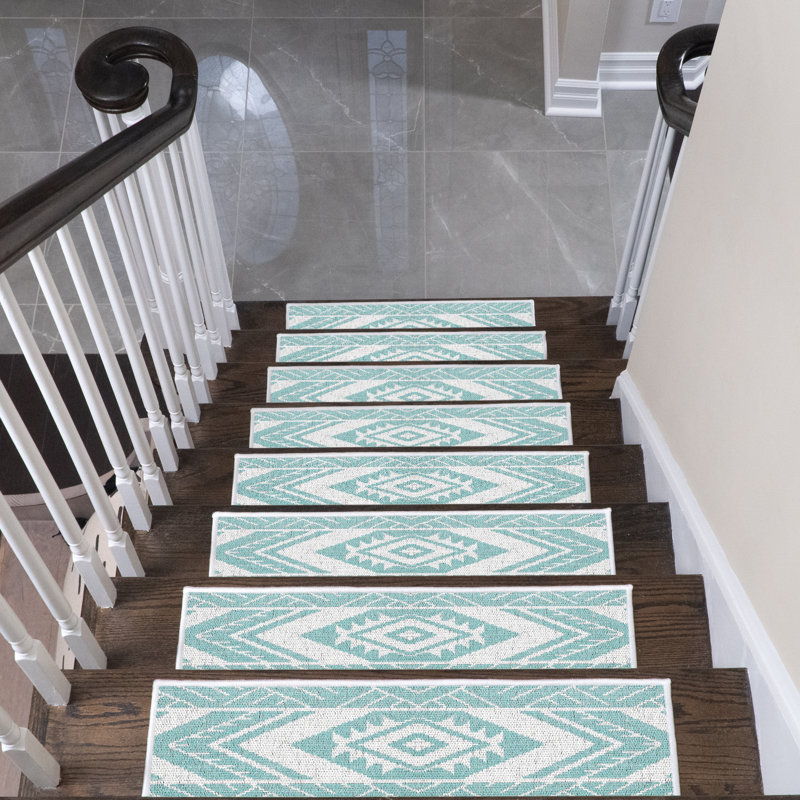 Tapis d'escalier intérieur antidérapant Menan, Bleu sarcelle clair