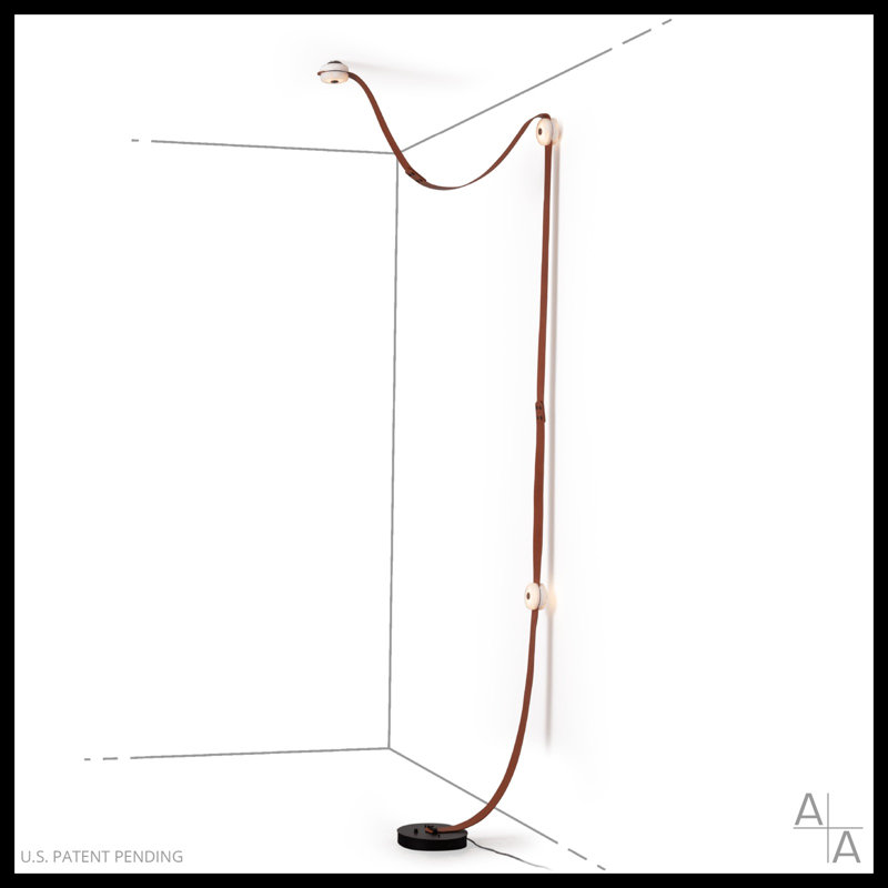 SNAPS Floor-to-Ceiling Plug-in LED Lamp, White Leather, Modern Brass