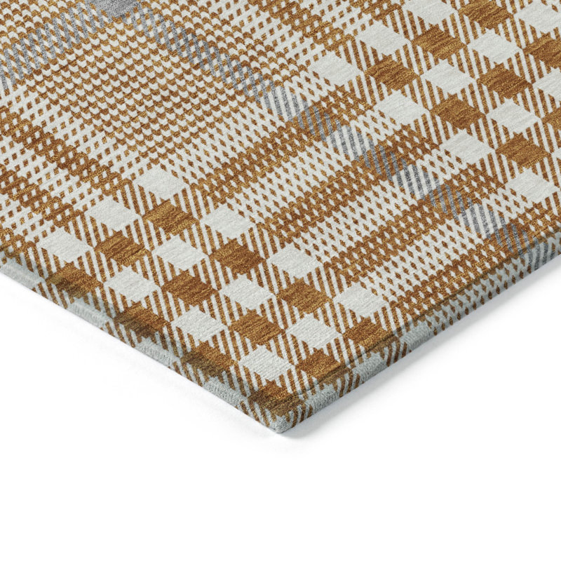 Paprika Plaid Flat Woven Synthetic Indoor/Outdoor Rug