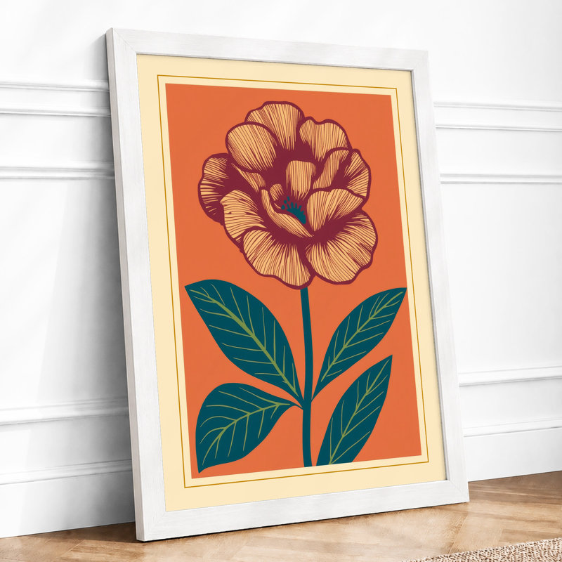 Ruffled Bloom in Coral Botanical - Framed Print, A1 - 84.1 x 59.4 cm, White