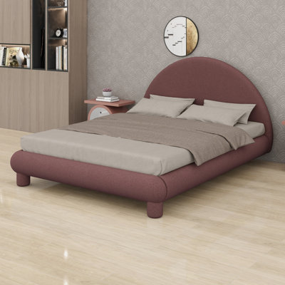 Practical Upholstered Platform Bed, Curved Arched Bed Frame with  Wooden Slats