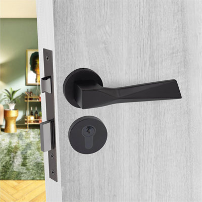  Modern Lima Euro Lock Door Handles in Matt Black Finish with 70mm Key, Barrell and Ball Bearing Hinges