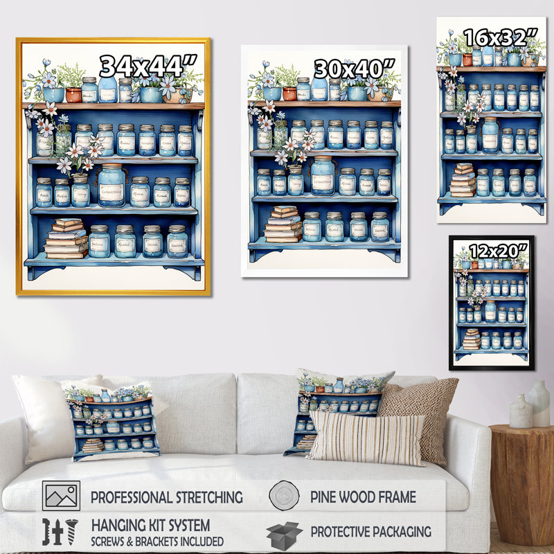 Articles de toilette minimaux bleus et blancs - Articles de toilette, H 32 po x l 24 po x P 1 po