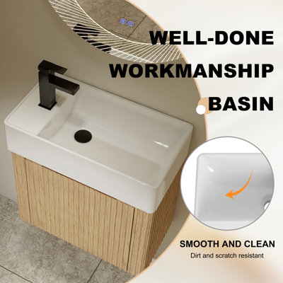 Meuble-lavabo mural avec lavabo en céramique et porte simple à fermeture en douceur
