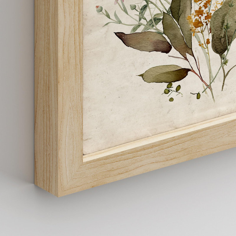 Reproduction d'art floral encadré de 4 fleurs rétro vintage, Naturel, H 16 po x l 12 po
