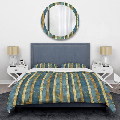 Blue Gold Glam Stripes - Ensemble de housse de couette Glam