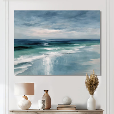 Coastal Waves In Blue And White Tones - Coastal Large Wall Art, White Coastal Framed Canvas Art Print