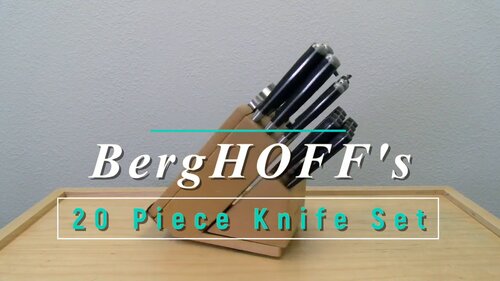 BergHOFF Smart Knife 20 piece Forged Cutlery Set/Swivel Base, Cutting Board  & Herb Cutter/Black