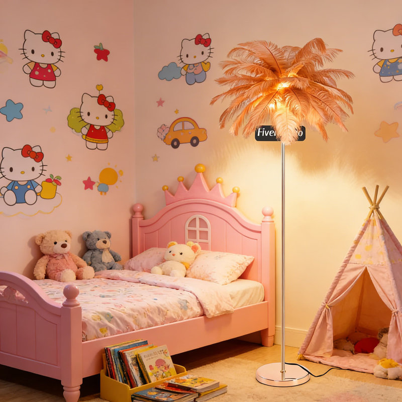 Lampe sur pied en plumes d'autruche Fluffy