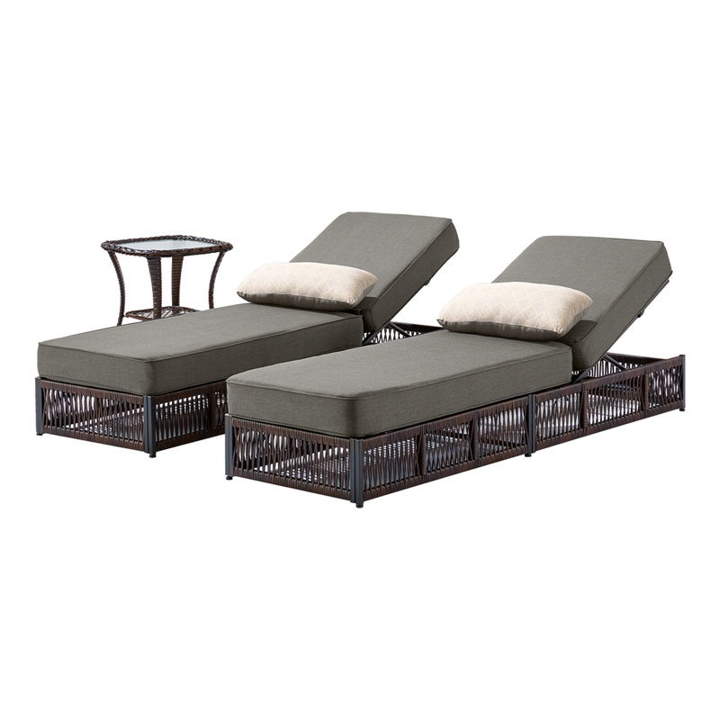 Ensemble 3 pièces de chaises longues d'extérieur avec table d'appoint Wickes, Gris