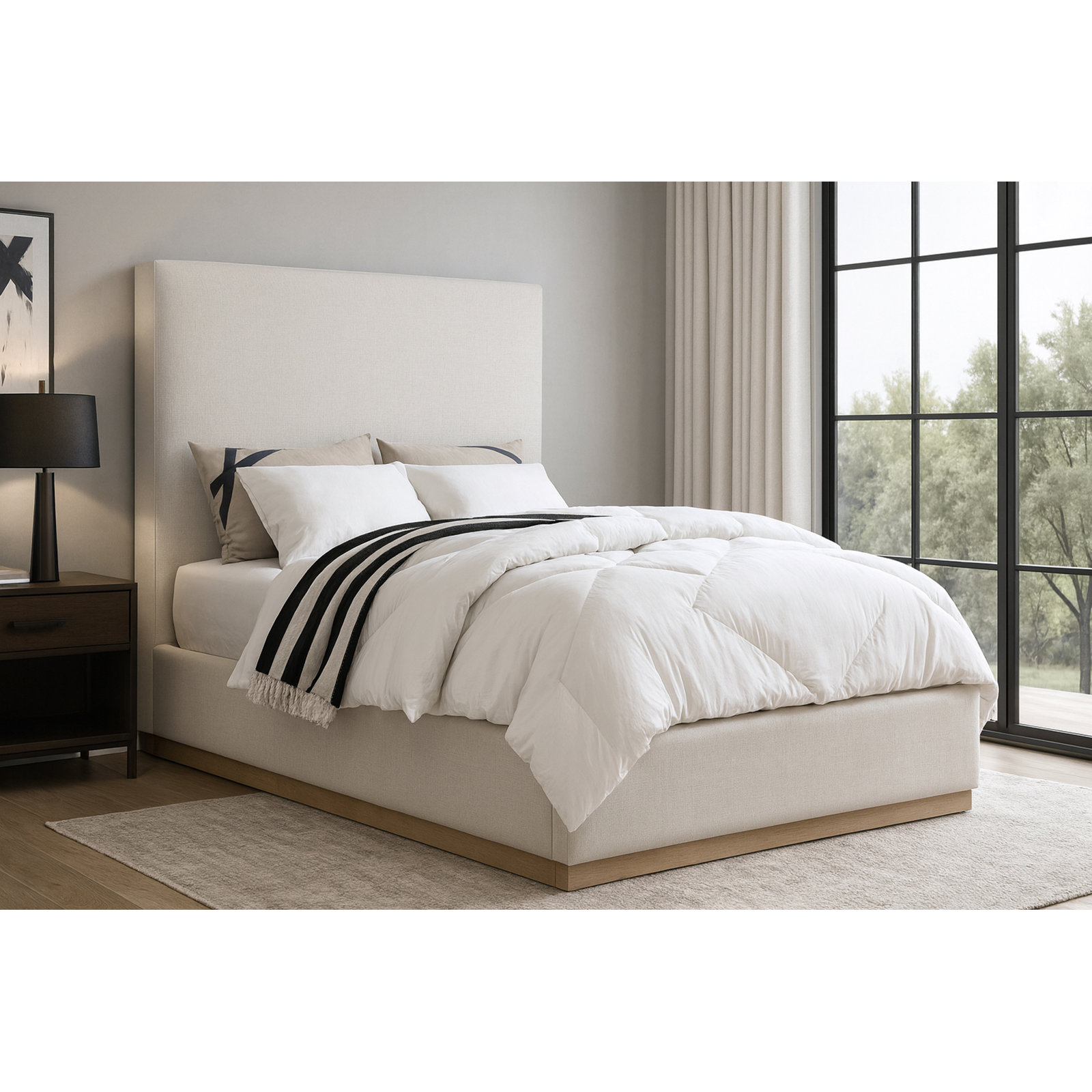 Citori Linen Upholstered Bed, Queen, Cream Linen Textured Fabric
