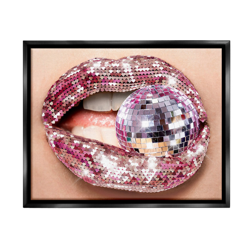 «Sparkle Lips & Disco Ball Floater Frame» par Ziwei Li sur, H 25 po x l 31 po, Cadre flottant noir de jais