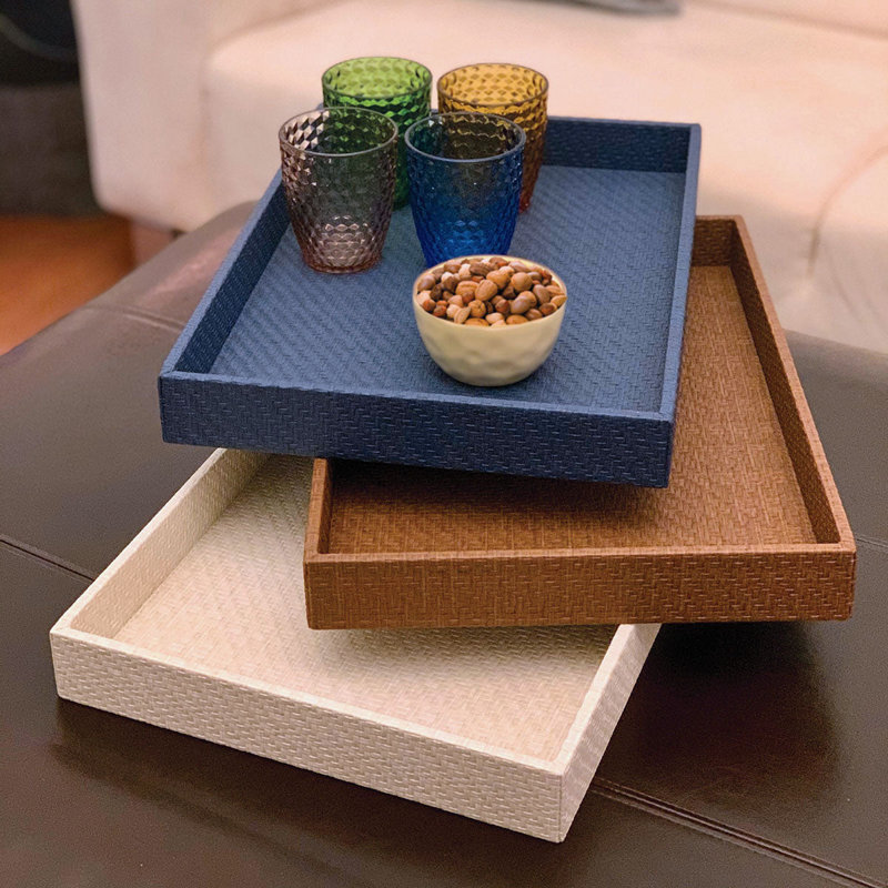 Wicker Vinyl Decorative Tray, Black