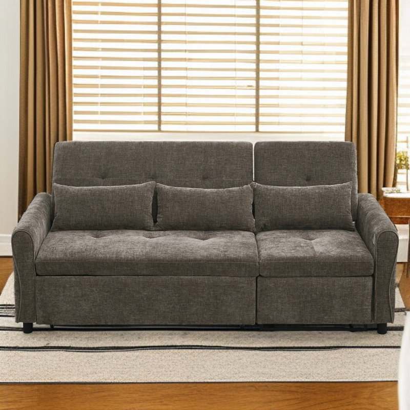 81.9" Convertible Sofa With Recliner, Dark Gray