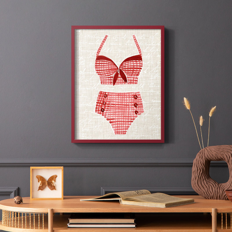 Reproduction encadrée de nage rétro III - bois massif, Rouge, H 10 po x l 8 po