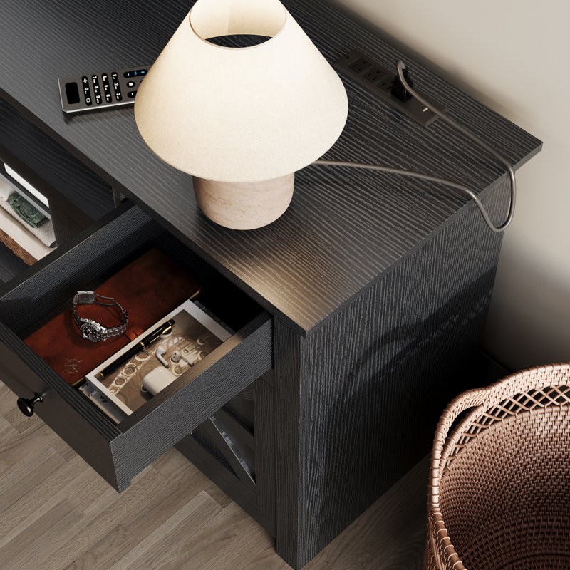 70"W Farmhouse TV Stand For TV Up To 80" with Storage, Black