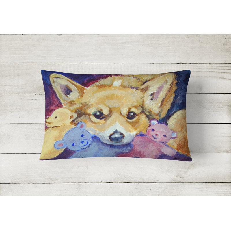Coussin décoratif intérieur / extérieur Rippy Corgi avec tous les jouets