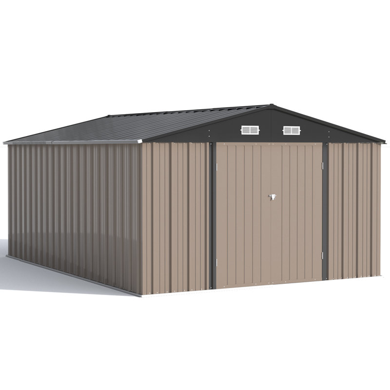 10 Ft. W X 14 Ft. D Metal Storage Shed, Gray, Gray/White