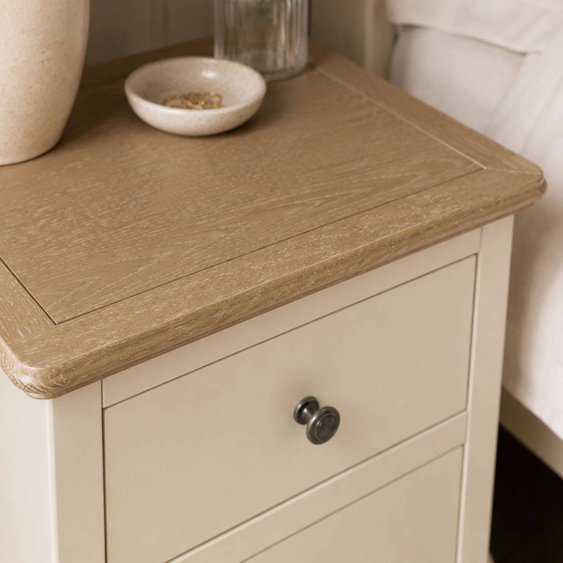 Harrison 48 cm W Bedside Table, Ivory/Limed Oak