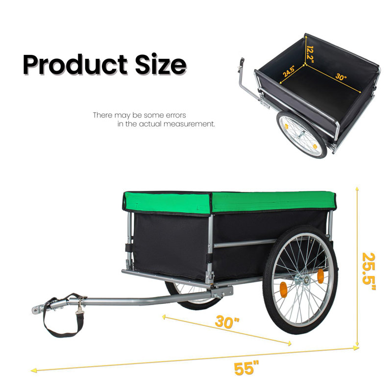 Remorque porte-vélos pliable avec roues de 20 po, housse amovible, cadre pliable, dégagement rapide, Noir/vert