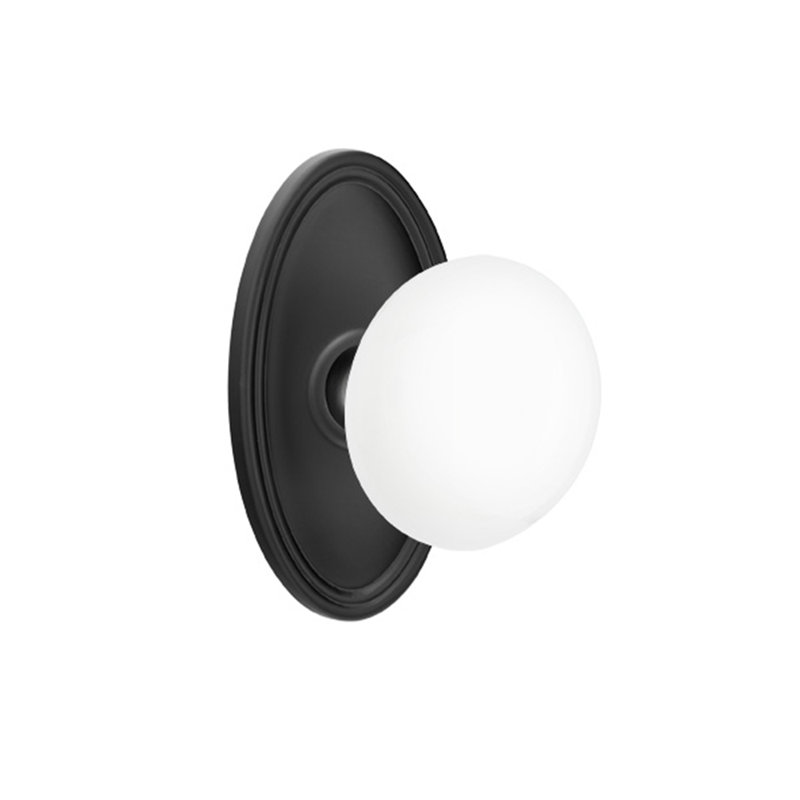 Ensemble de boutons de passage Emtek avec bouton ovale en porcelaine Roestte et blanc glacé, Dos plat