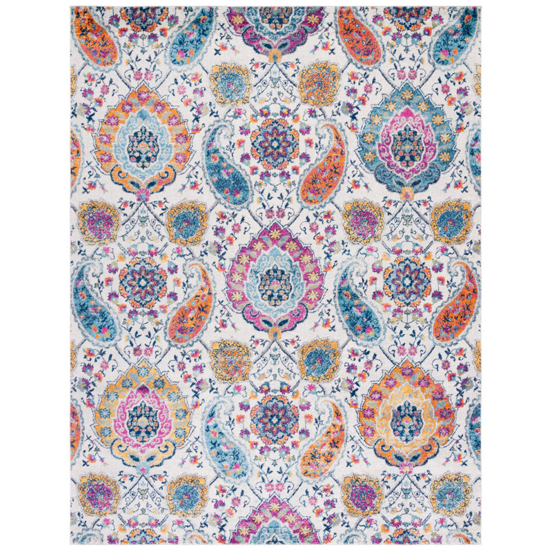 Felty Paisley Area Rug, Rectangle 9' x 12', Cream/Multi