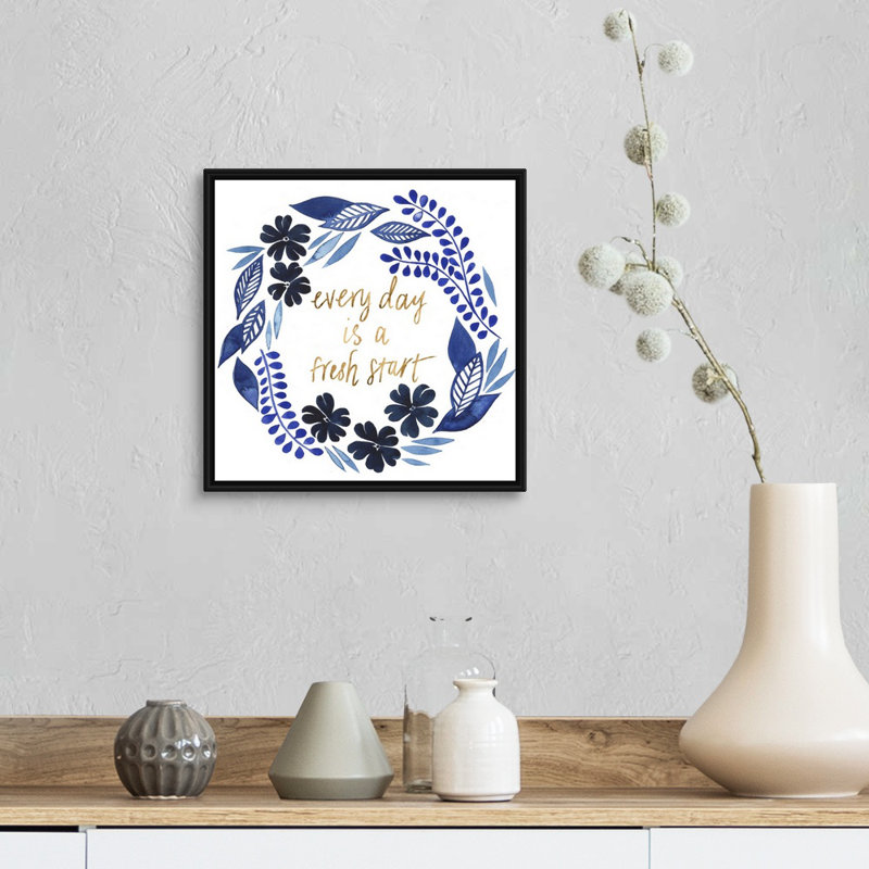 Art textuel sur toile, "Cobalt inspirations collection H" par Grace Popp, Toile avec cadre noir