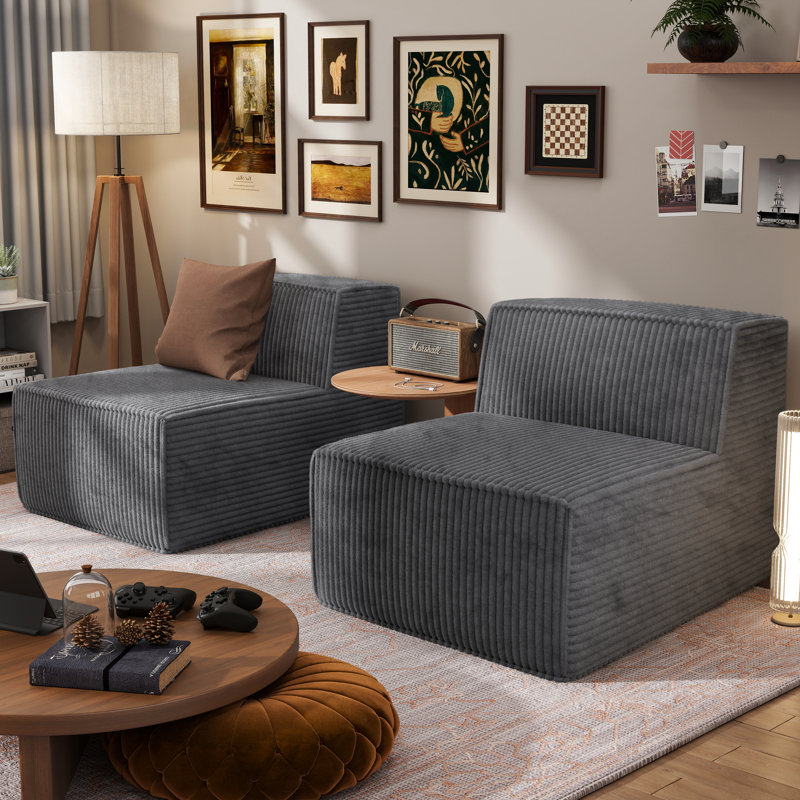 Causeuse modulaire sans accoudoirs en chenille de 63 po Winkler, Gris
