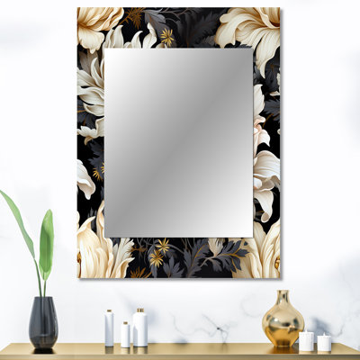 Swayde Golden Beige and Black Flowers Elegance - miroir mural unique glamour, miroir abstrait, impression d'art en métal