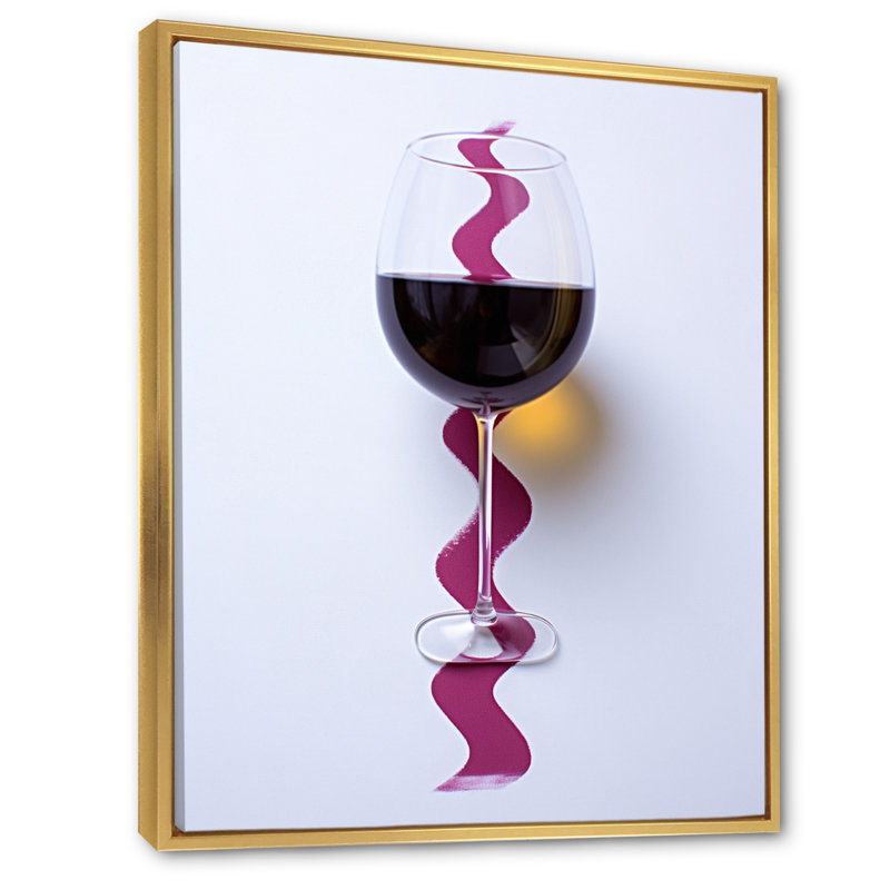 «Red Wine Glass», présentation sur toile, H 32 po x l 16 po x P 1 po, Cadre flottant doré