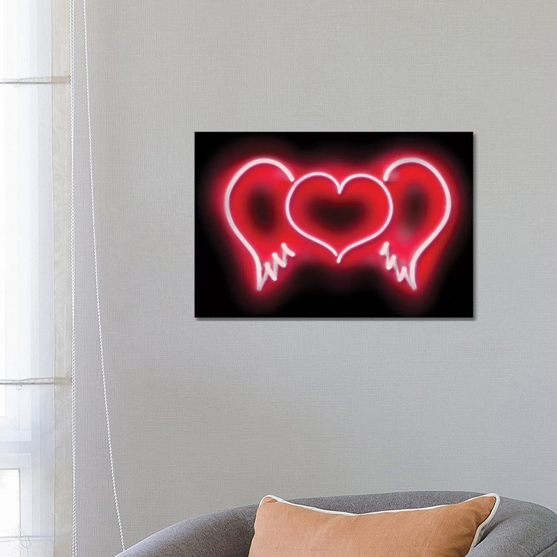 Neon Heart Wings Redon Black by Hailey Carr - Wrapped Canvas Print, 66.04 cm H x 45.72 cm W x 3.175 cm D