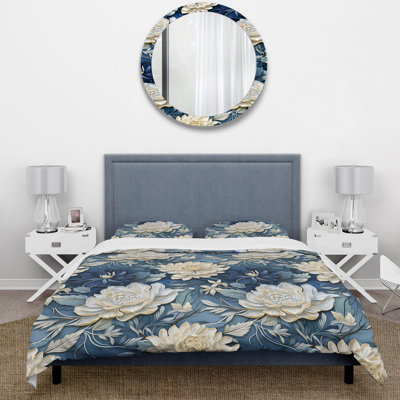 Ensemble de housse de couette blanc et bleu