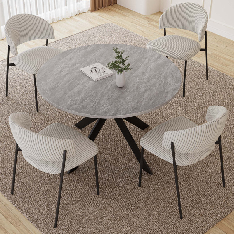 46'' Round Dining Table Set with 32.6"H 4 Chairs, Modern Round Kitchen Table and Chairs Set, Space-Saving Solid Frame Dining Room Furniture, Easy Assembly for Home Kitchen Apartment