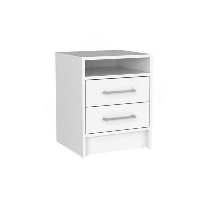 Nightstand 23.6" H, With 2 Drawers And 1 Shelf, White, White