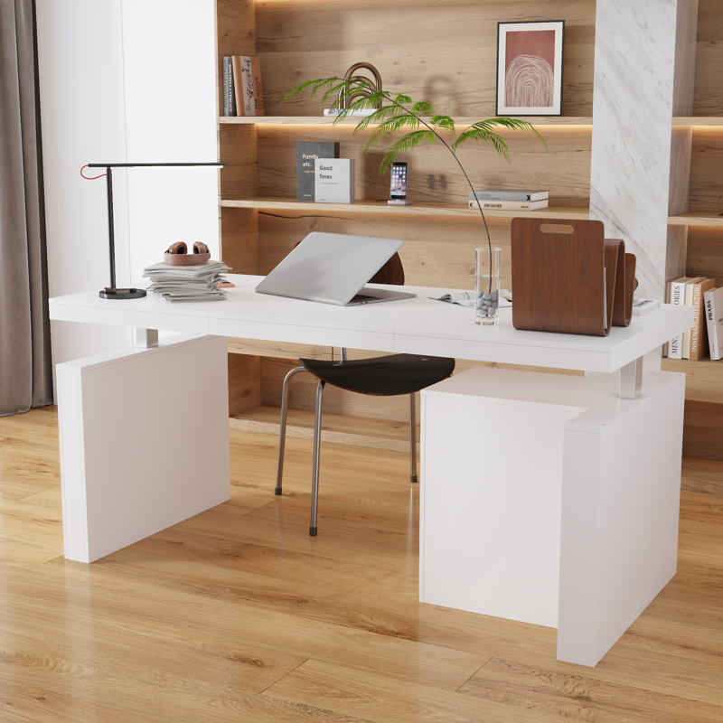 Bureau personnel assis-debout avec contrôleur, Blanc