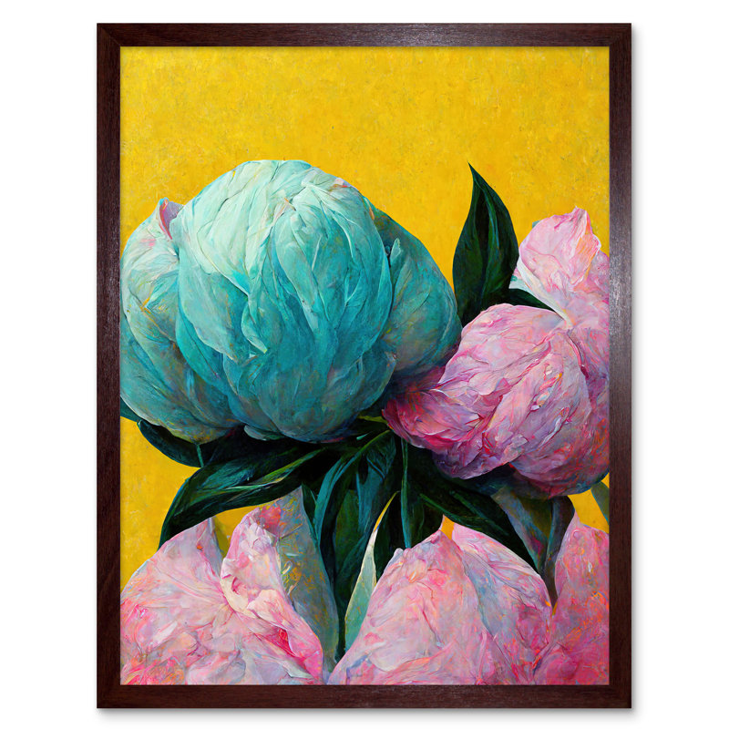 Elegant Peony Floral Bouquet Flowers - Single Picture Frame Print, Brown Framed Unframed, 43cm H x 33cm W x 2cm D