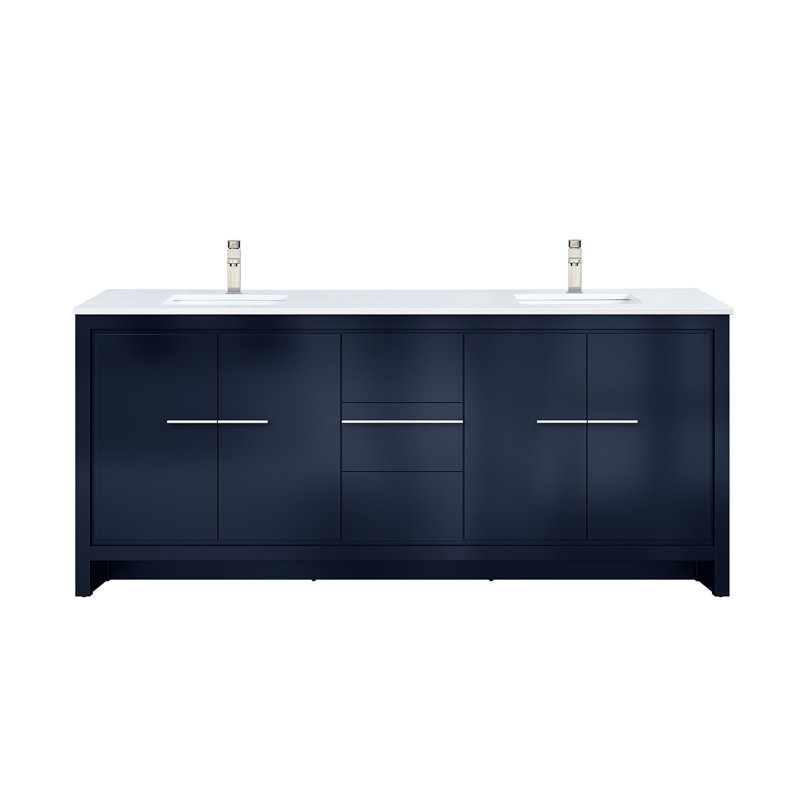 Navy Blue Double Bath Vanity 80 In. W X 20 D With White Quartz Countertop And Faucet - Soft Close Plentiful Storage Featuring Top Included Ample Options Created