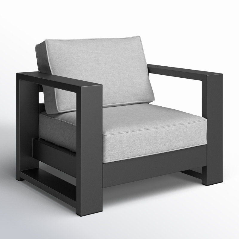 Hoyt 37.40” Outdoor Aluminum Armchair, Silver Gray, Light Gray