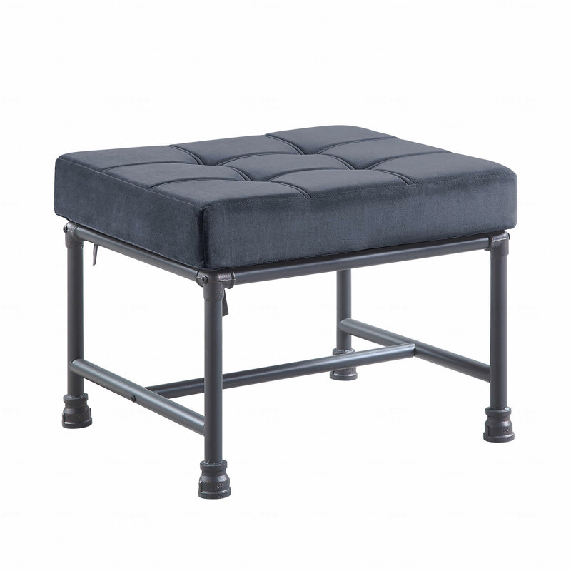 Velvet & Sandy Gray Finish Fabric Upholstered Ottoman