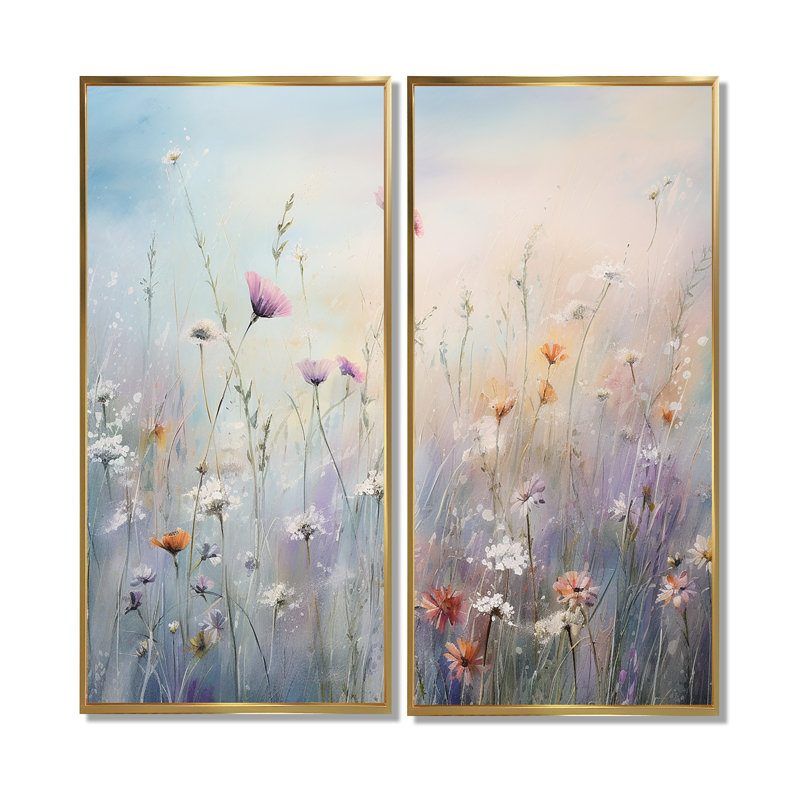 Fleurs sauvages sauvages «Wander Meadows» - art mural traditionnel blanc, 20" H x 24" W, Impression encadrée flottante, Gold