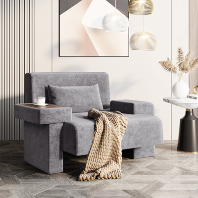 Fauteuil de chambre de style Mid-Century avec conception ergonomique - chaise de 48 po de large, structure, coussin moelleux, accoudoir asymétrique pour détente