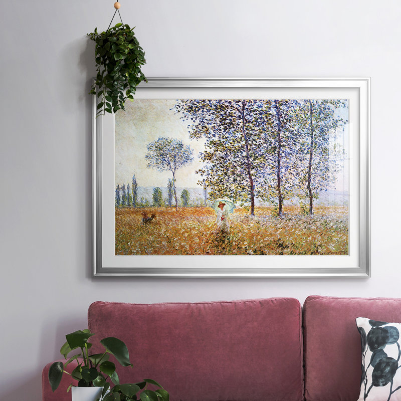 Peupliers au soleil encadré sur papier par Claude Monet, Argent, H 30 po x l 44 po x P 1,5 po